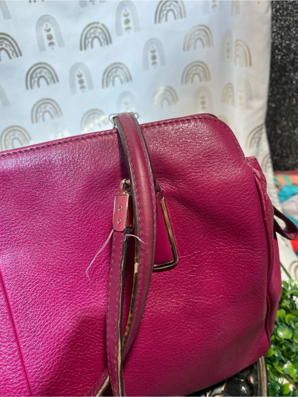 Coach Pebbled Leather Shoulder Bag - Magenta with Gold Hardware